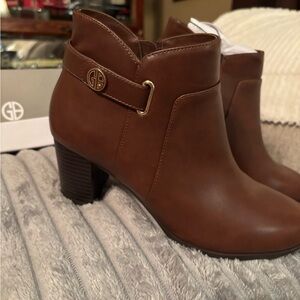 Gianni Bini Brown Ankle Booties with Block Heel